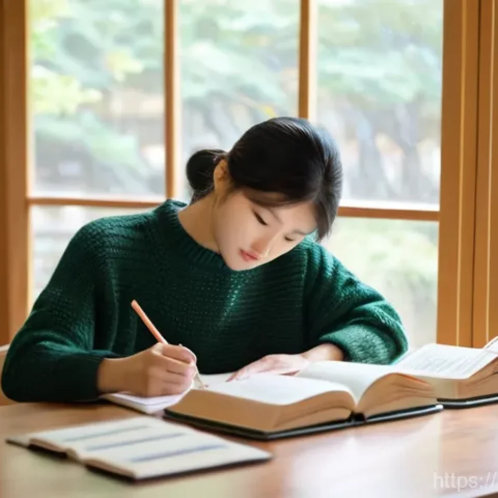 JLPT N1 실기 시험 사례 분석 - **"A cozy study scene featuring a focused young adult, in their early twenties, diligently preparing...