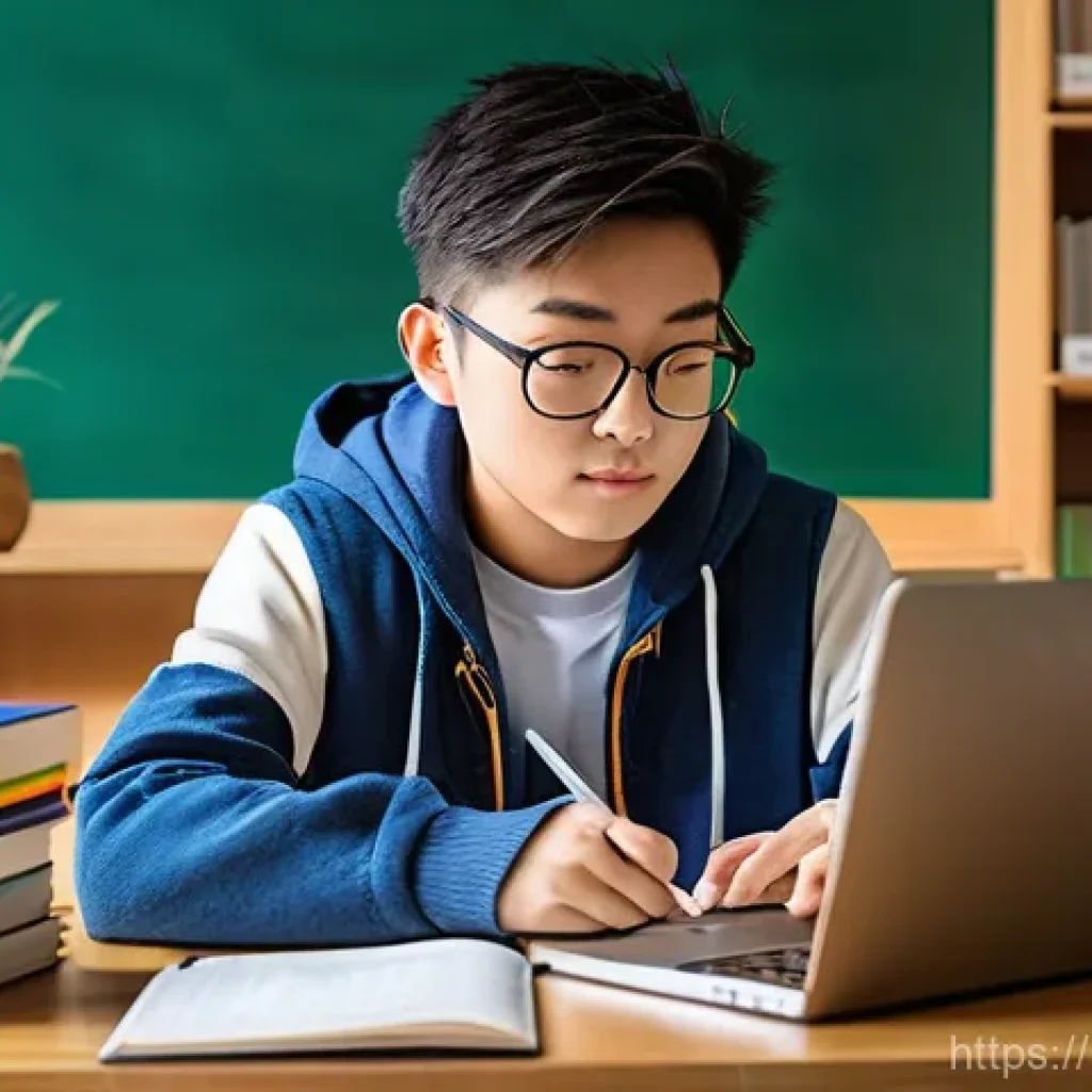 JLPT N2 중점 과목 학습 전략 - **Prompt:** A young adult, dressed in casual yet stylish attire, sits at a wooden desk, surrounded b...