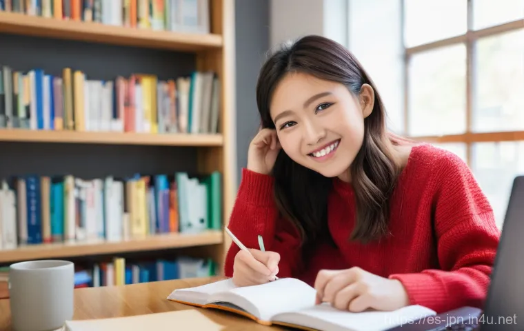 JLPT와 일본어 이론 공부 병행하는 법 - **Prompt 1: The "Aha!" Moment of Japanese Grammar**
    "A vibrant, medium-shot image of a young adu...