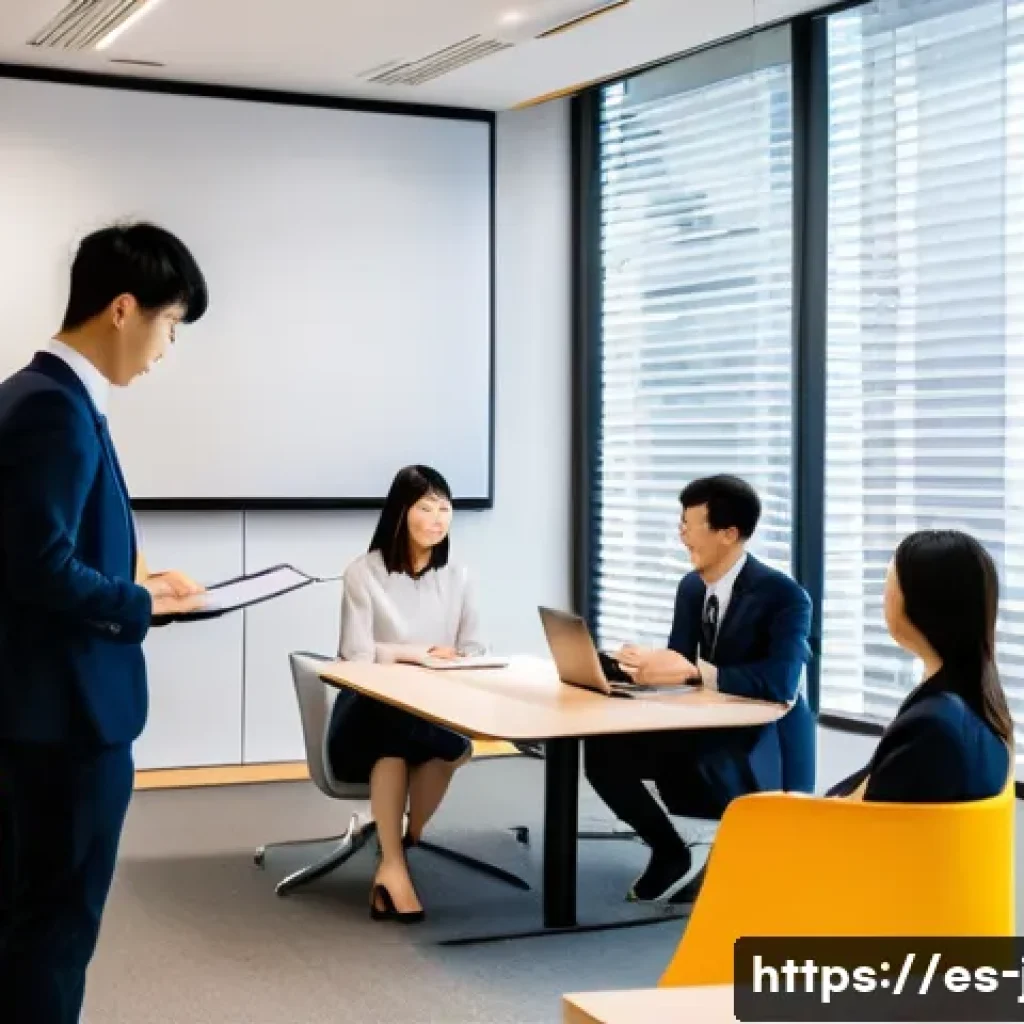 JLPT와 일본 내 자격증과의 학문적 연계 - A professional office setting in Tokyo with a diverse group of young adults dressed in business atti...