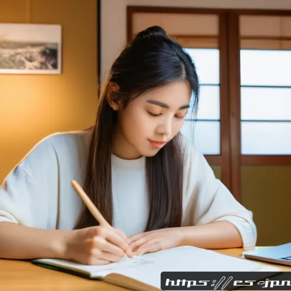 JLPT와 일본어 능력 시험 합격 비법 - A focused young adult Hispanic woman sitting at a cozy study desk in a modern apartment, surrounded ...