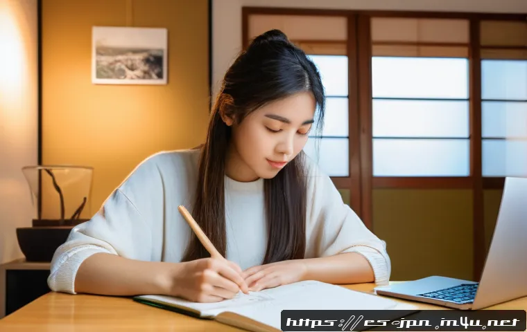 JLPT와 일본어 능력 시험 합격 비법 - A focused young adult Hispanic woman sitting at a cozy study desk in a modern apartment, surrounded ...