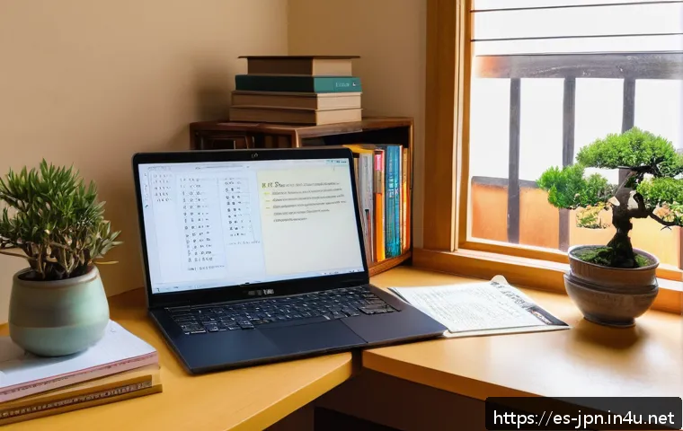 JLPT 시험 준비 비용 절감하는 팁 - A cozy study corner in a Spanish home, featuring a young adult sitting at a wooden desk with a lapto...