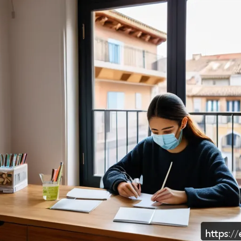JLPT 시험 장소와 준비물 체크리스트 - A calm and organized study space in a modern Spanish city apartment, showing a young adult preparing...