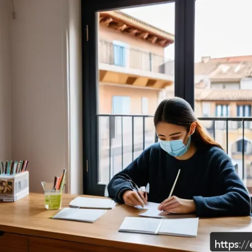 JLPT 시험 장소와 준비물 체크리스트 - A calm and organized study space in a modern Spanish city apartment, showing a young adult preparing...
