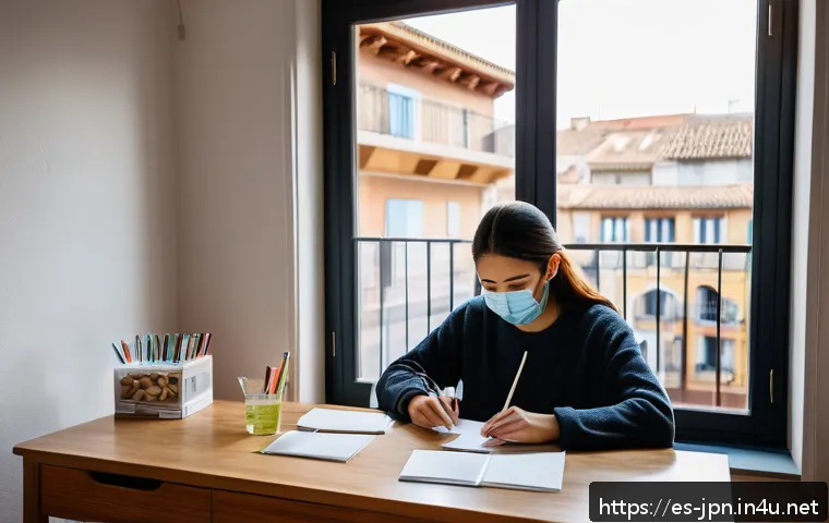 JLPT 시험 장소와 준비물 체크리스트 - A calm and organized study space in a modern Spanish city apartment, showing a young adult preparing...