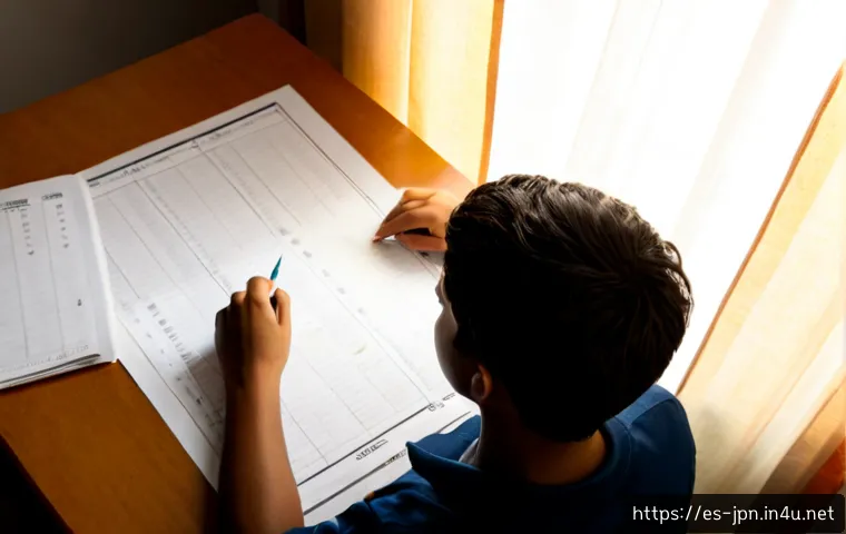 JLPT 시험에서 고득점 받는 시간 관리법 - Photorealistic overhead view of a focused young adult student in a quiet Spanish apartment study cor...